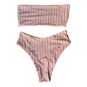 ZAFUL orange & white animal print stripe tube top high waist bikini size large